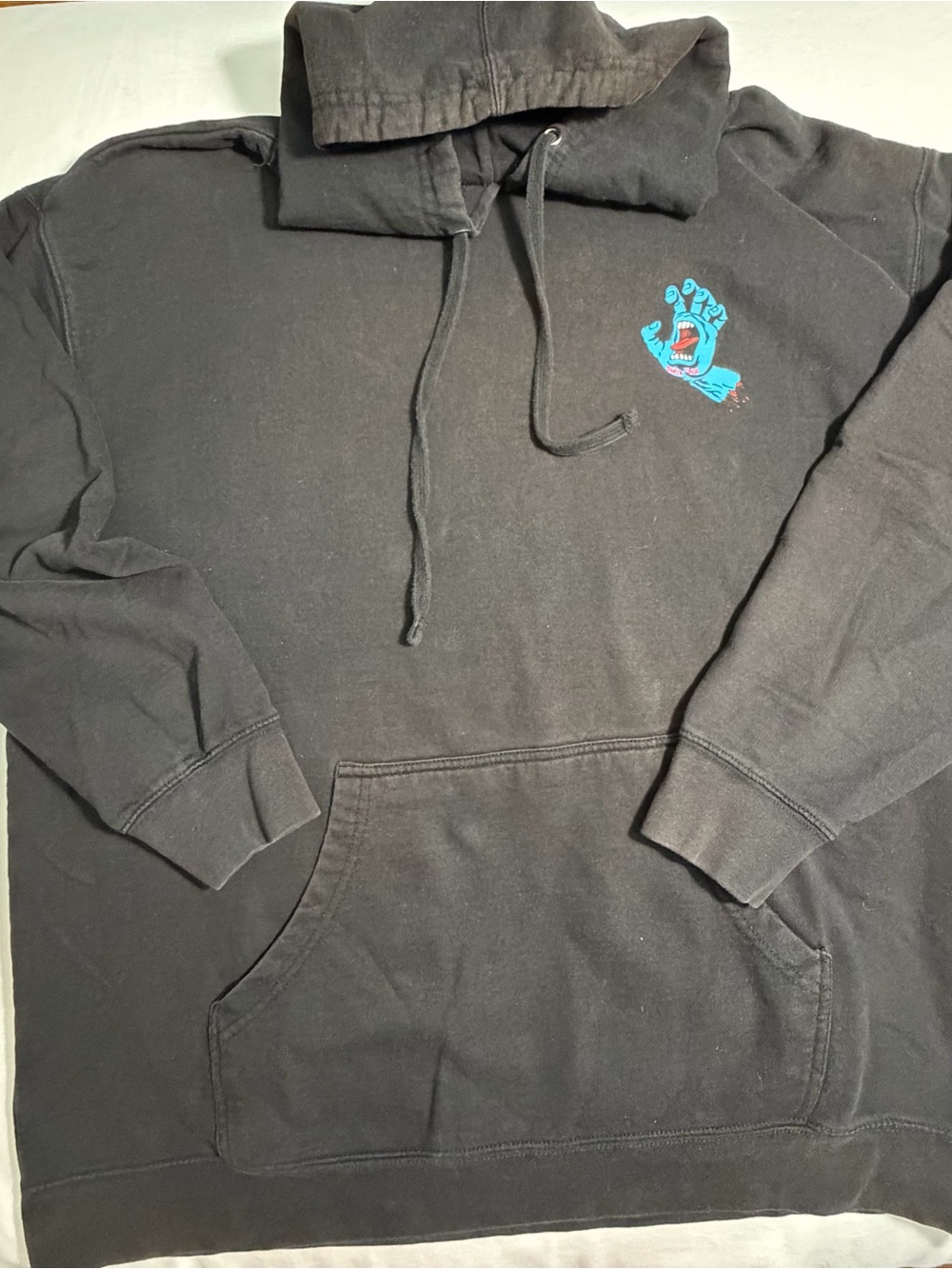Santa Cruz Skateboards Black Hoodie with Blue Screaming Hand Graphic